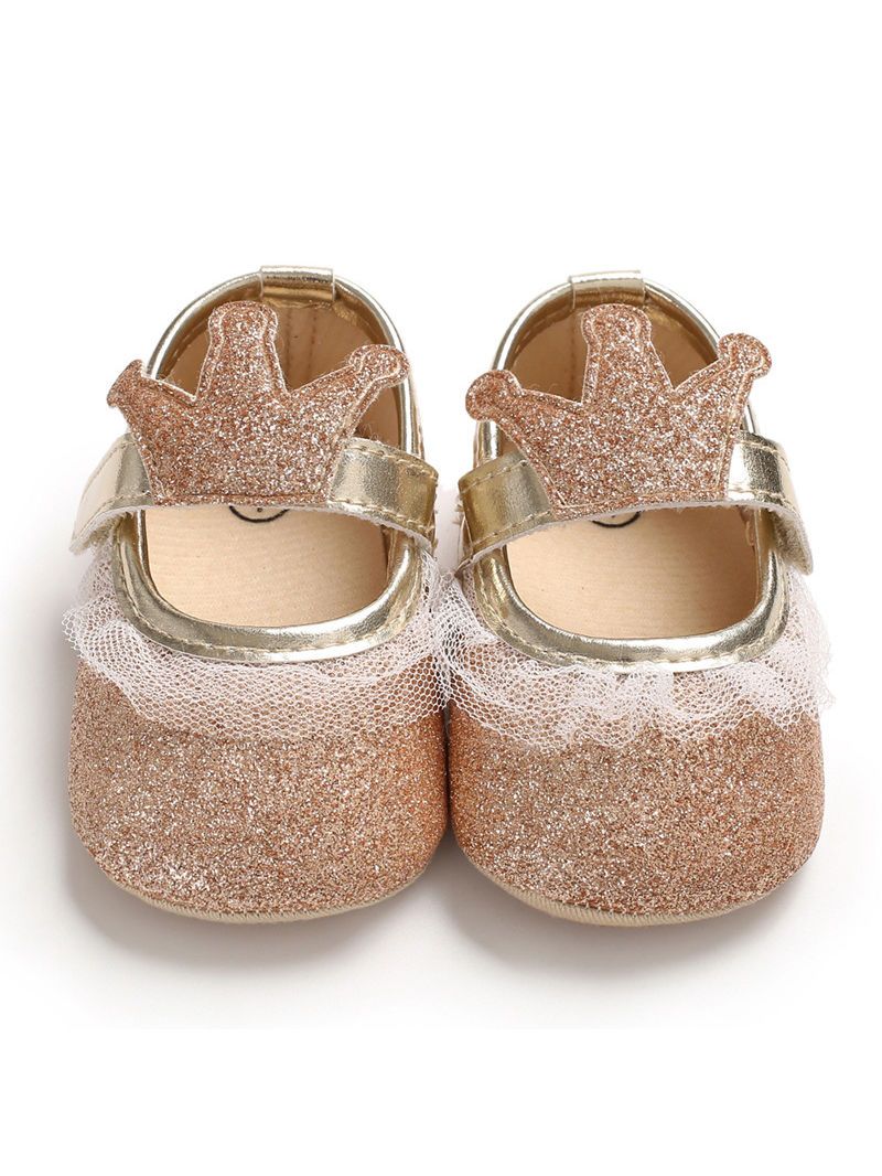 Shimmering Powder Crown Trim Sandals Pre Walking Princess Shoes - dianjiang-