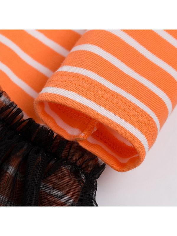 Pumpkin Smile Face Striped  +Headband Halloween 2-piece Set - dianjiang-