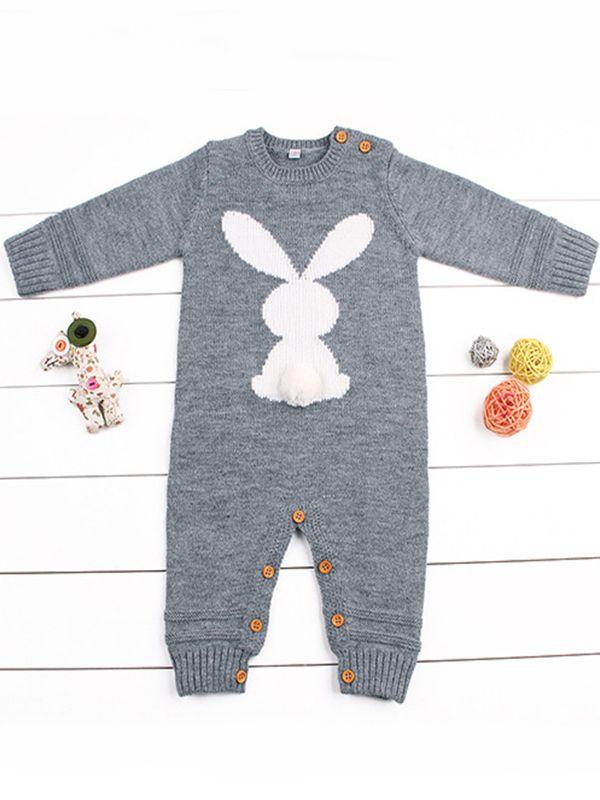 Rabbit Knitted Onesies Long Sleeves Jumpsuit Acrylic Baby Romper - dianjiang-