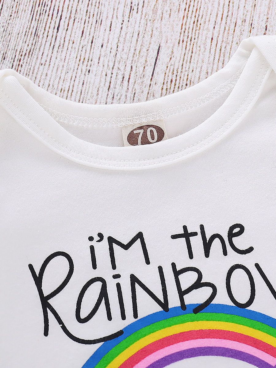 Rainbow Outfit 3-piece Bodysuit Long Sleeve +Rainbow Sun Print Pants+Hat - dianjiang-