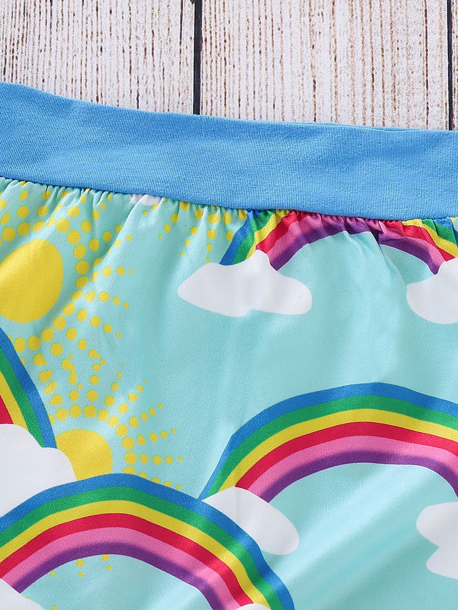 Rainbow Outfit 3-piece Bodysuit Long Sleeve +Rainbow Sun Print Pants+Hat - dianjiang-