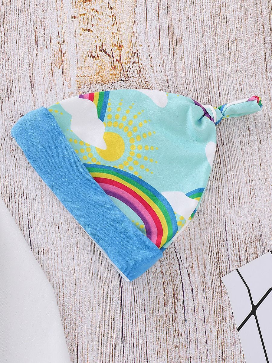 Rainbow Outfit 3-piece Bodysuit Long Sleeve +Rainbow Sun Print Pants+Hat - dianjiang-