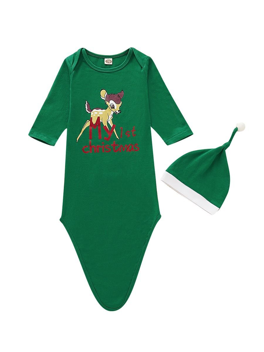 2-Piece Baby Reindeer Long Sleeve Green 70CM Sleeping Bag & Hat - dianjiang-