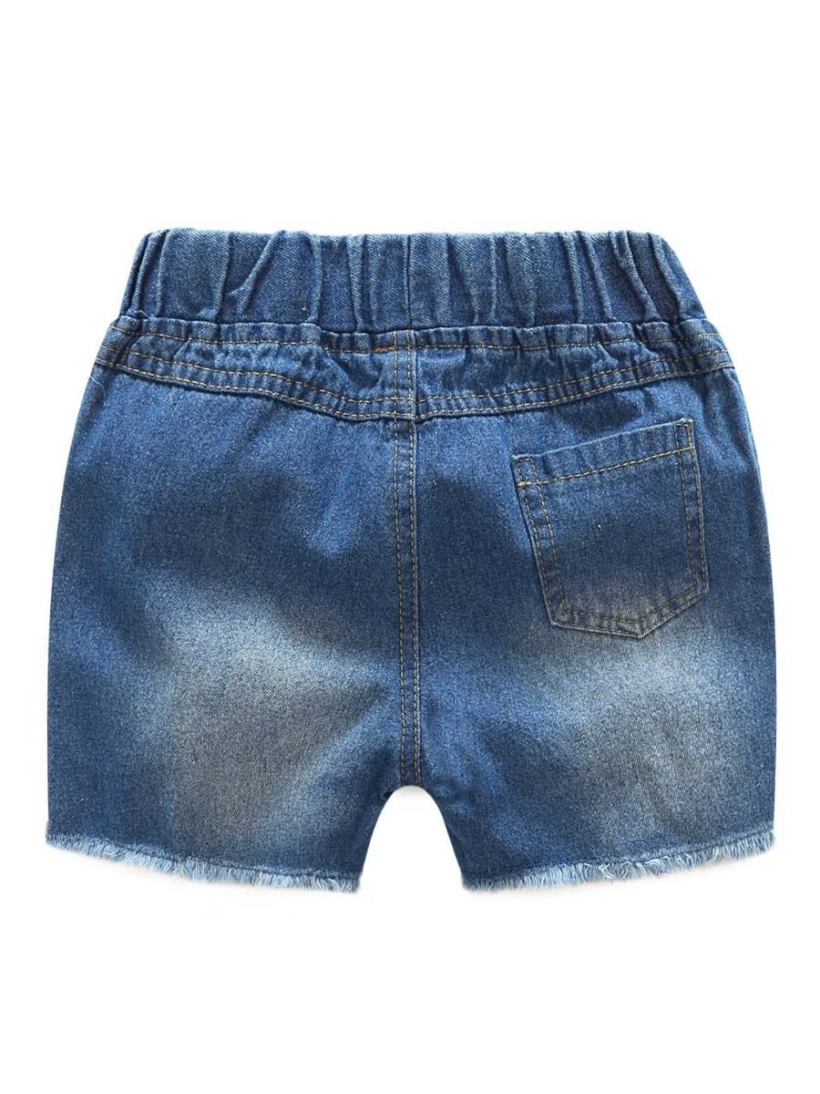 Summer 2-Piece Outfit Flower Suspender Top + Ripped Fringed-hem Shorts For Little Big Girl - dianjiang-