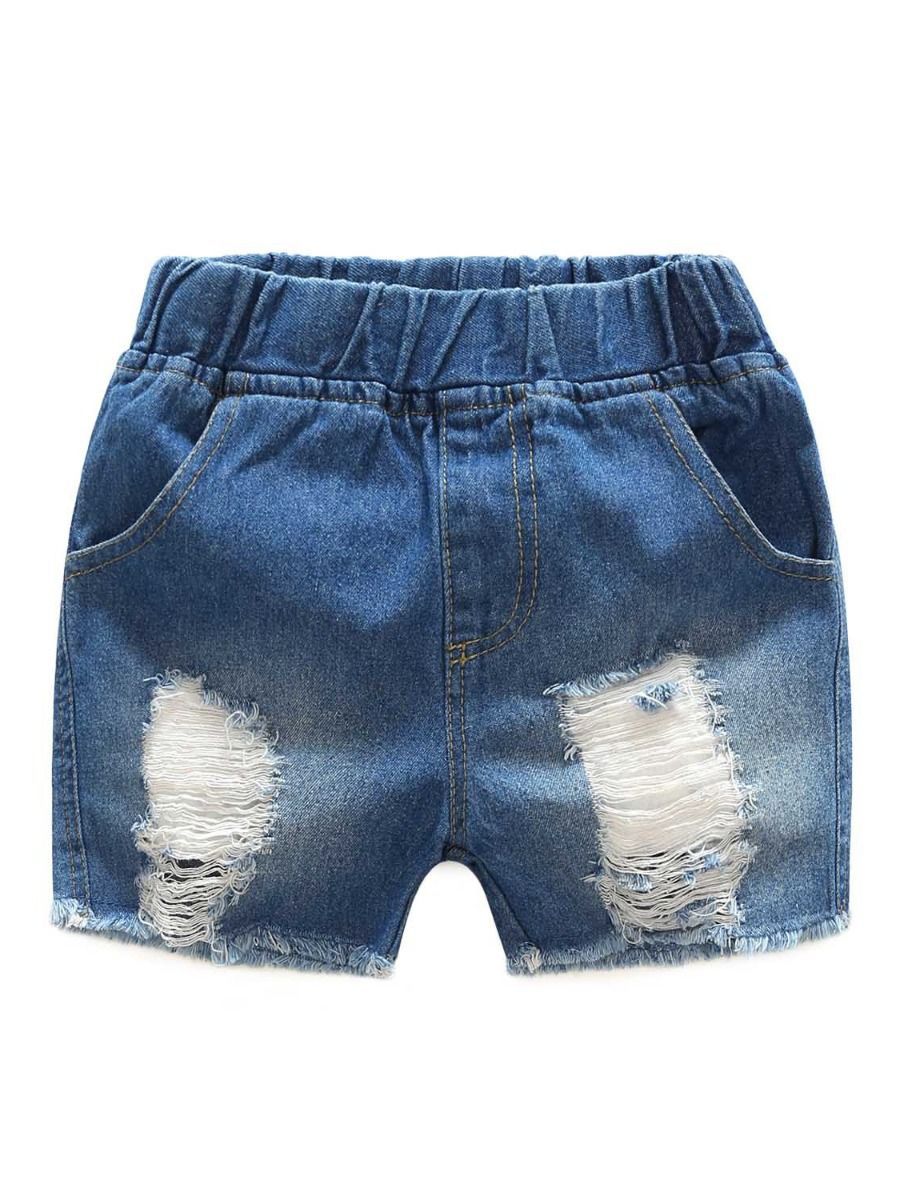 Summer 2-Piece Outfit Flower Suspender Top + Ripped Fringed-hem Shorts For Little Big Girl - dianjiang-