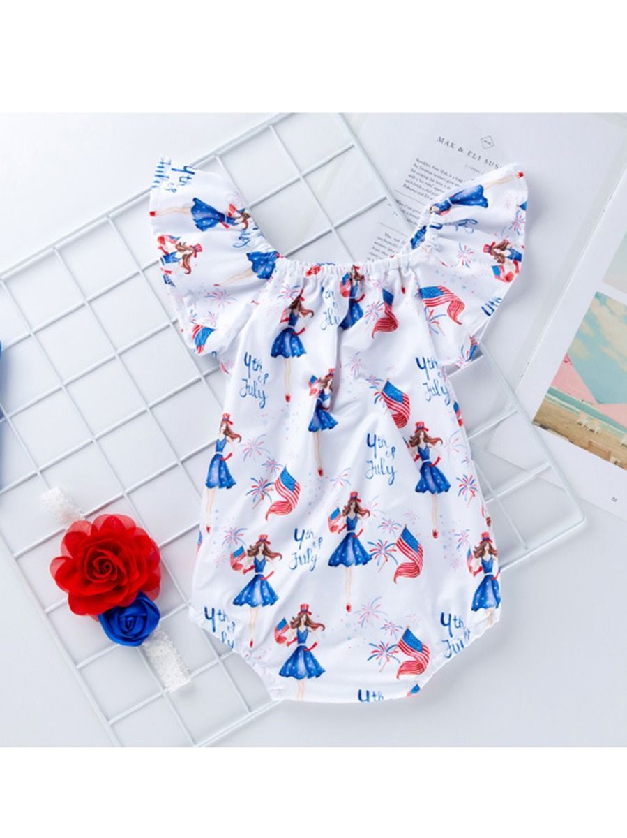 2-Piece 4TH Of July Off Shoulder Romper Matching Headband - dianjiang-