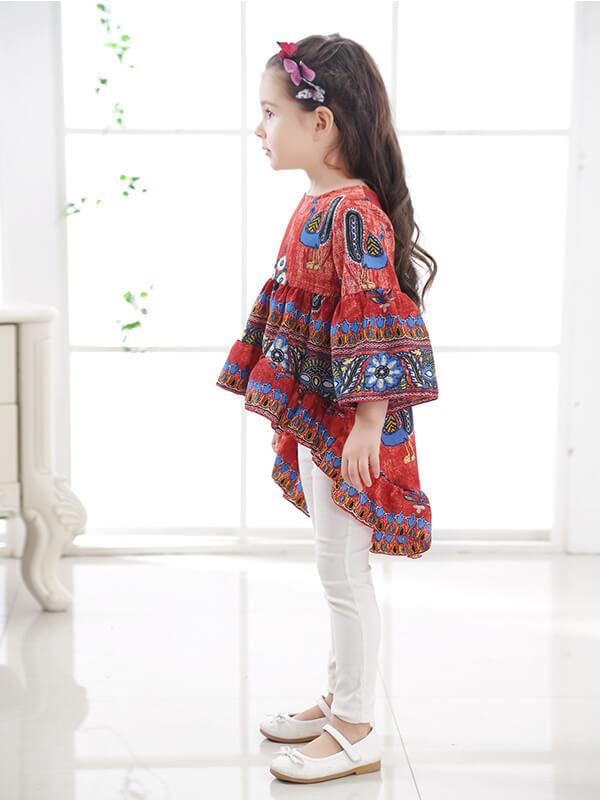 Ruffle Peacock Long Sleeve Little Big Girls Top Dress - dianjiang-