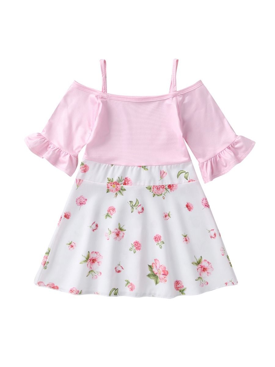 Ruffle Sleeved Flower Patchwork Girls Slip Dress - dianjiang-