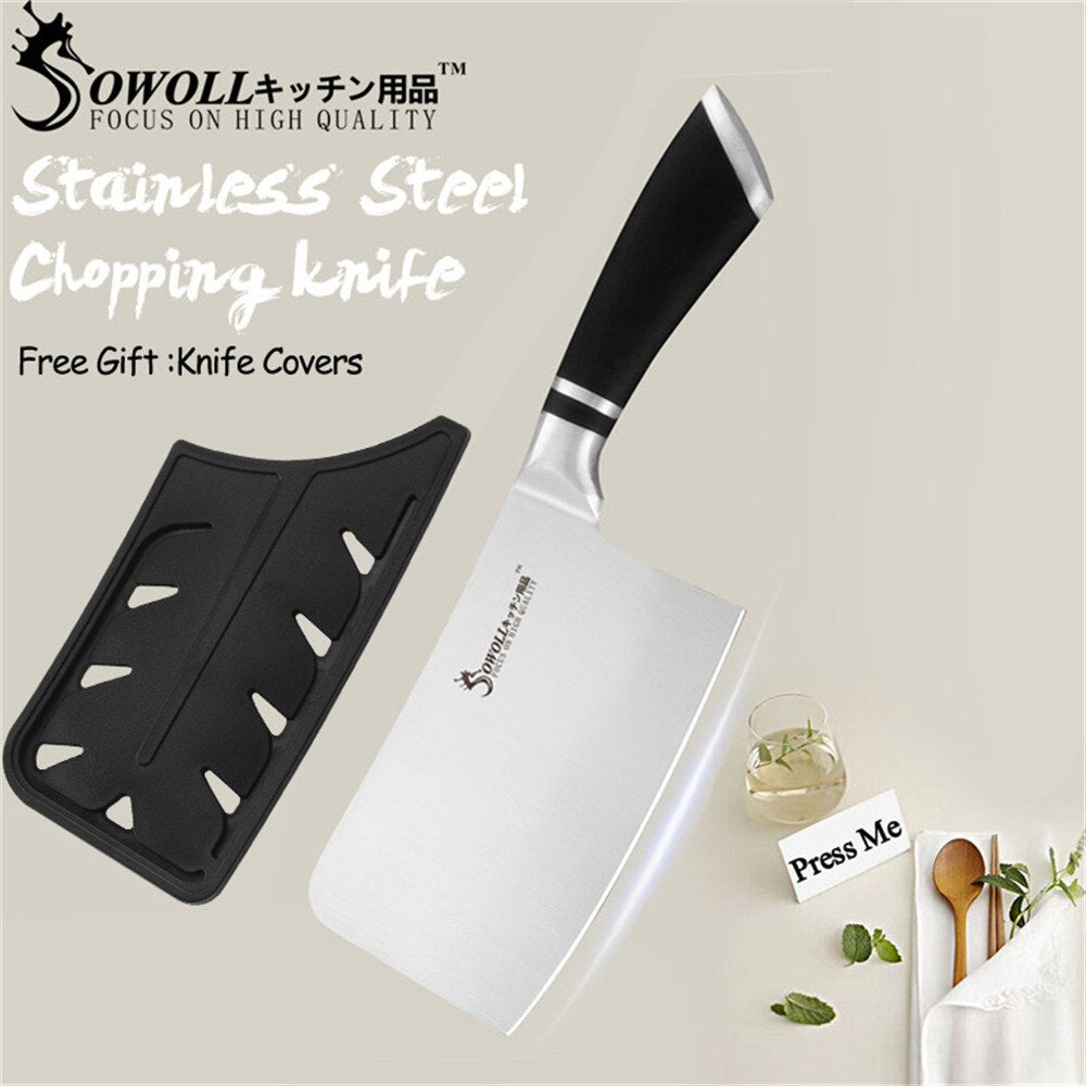 SOWOLL Kitchen Cleaver Knife High Carbon Stainless Steel Knives Butcher Chopper Cleaver 6 inch Stainless Steel Chopping Knife - dianjiang-