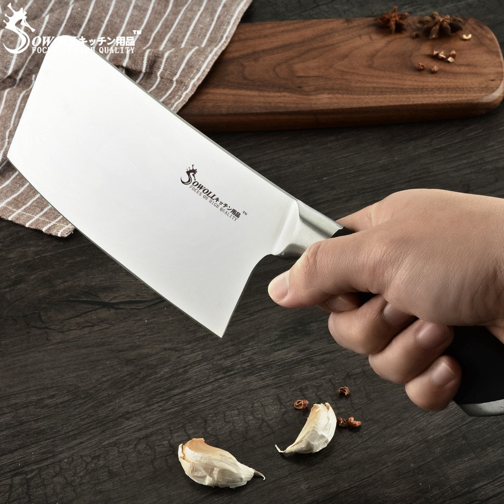 SOWOLL Kitchen Cleaver Knife High Carbon Stainless Steel Knives Butcher Chopper Cleaver 6 inch Stainless Steel Chopping Knife - dianjiang-