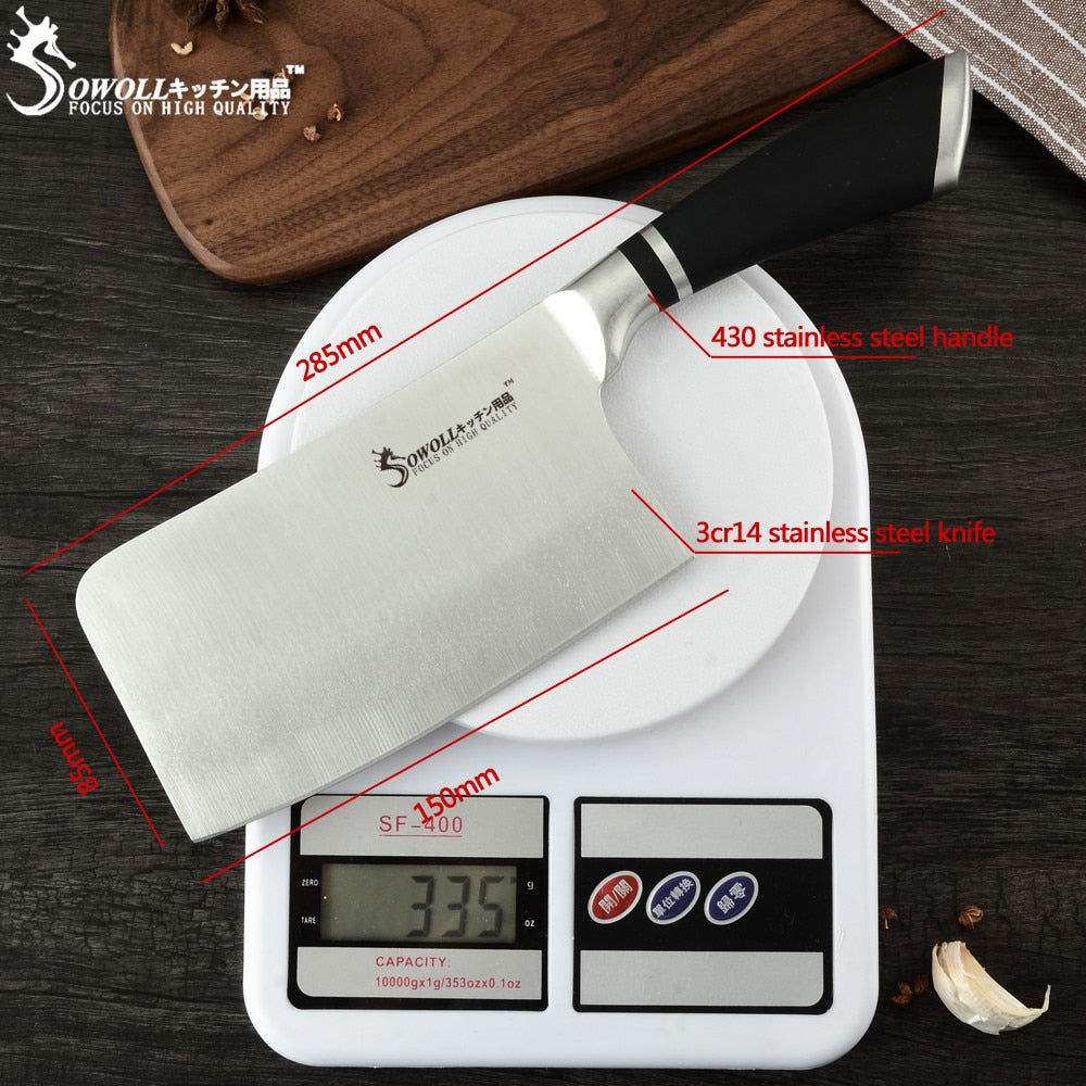 SOWOLL Kitchen Cleaver Knife High Carbon Stainless Steel Knives Butcher Chopper Cleaver 6 inch Stainless Steel Chopping Knife - dianjiang-