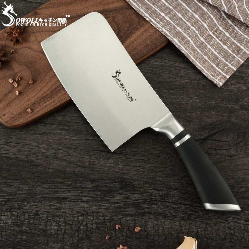 SOWOLL Kitchen Cleaver Knife High Carbon Stainless Steel Knives Butcher Chopper Cleaver 6 inch Stainless Steel Chopping Knife - dianjiang-