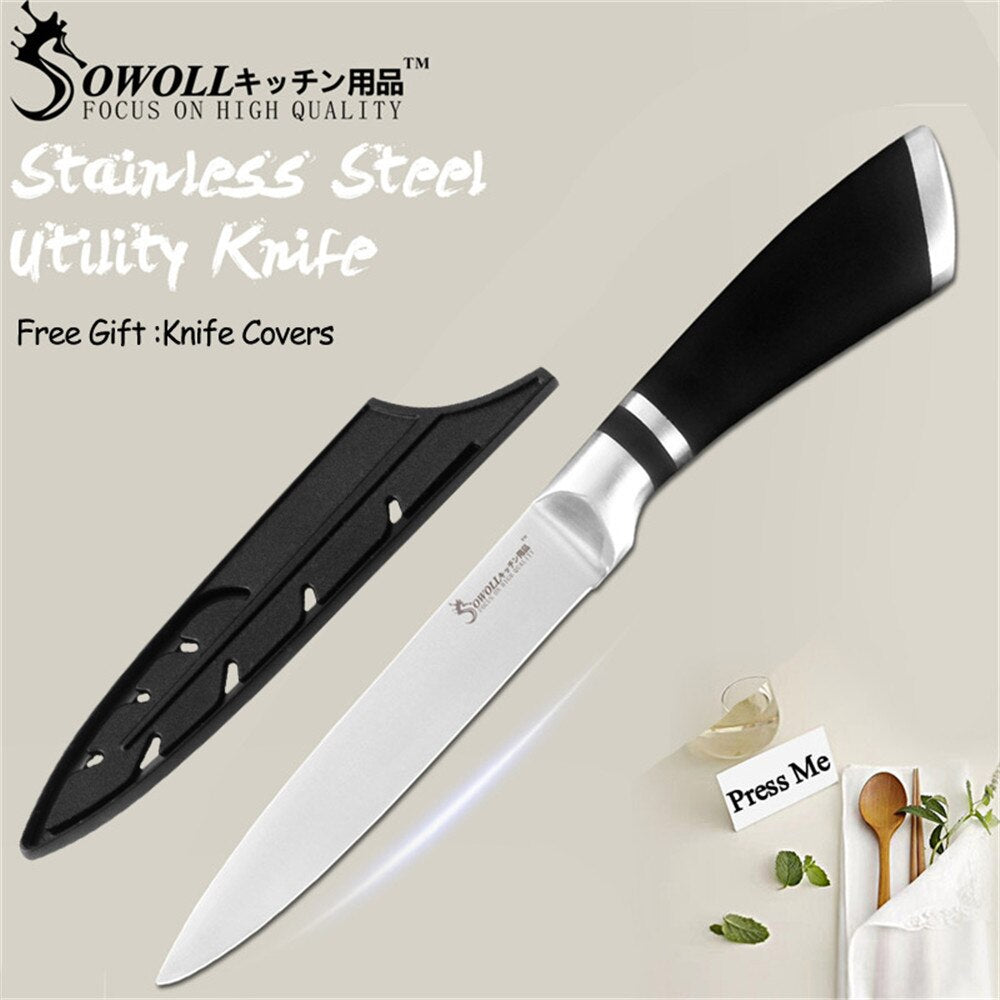 SOWOLL Stainless Steel Kitchen Knives Boning Paring Utility Santoku Bread Slicing Chef Chopping Nakiri Knife Accessory Tools - dianjiang-