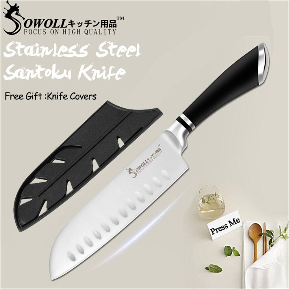 SOWOLL Stainless Steel Kitchen Knives Boning Paring Utility Santoku Bread Slicing Chef Chopping Nakiri Knife Accessory Tools - dianjiang-