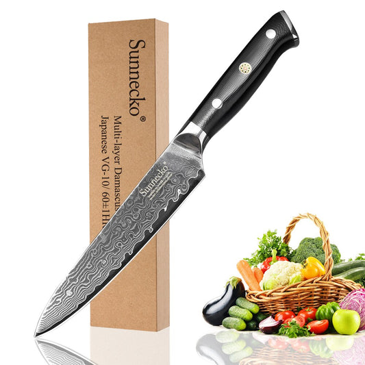 SUNNECKO 5" inches Utility Knife Damascus Japanese VG10 Steel Sharp Blade Strong Hardness Kitchen Knives G10 Handle Cutter Tool - dianjiang-