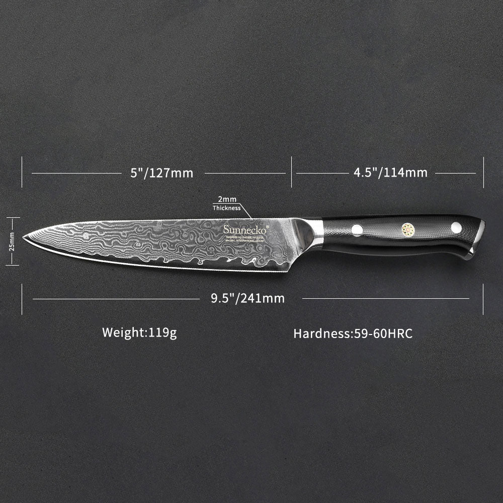 SUNNECKO 5" inches Utility Knife Damascus Japanese VG10 Steel Sharp Blade Strong Hardness Kitchen Knives G10 Handle Cutter Tool - dianjiang-