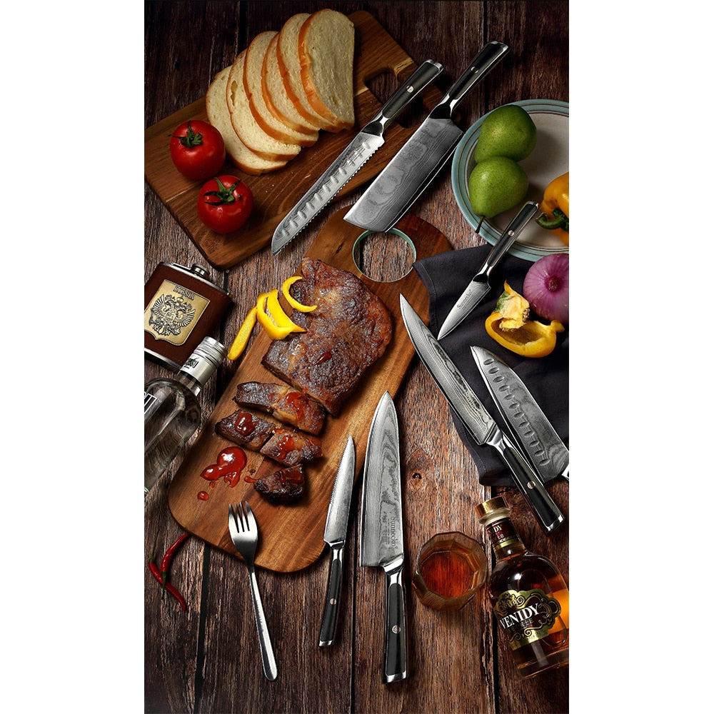 SUNNECKO Professional 8" Damascus Steel Chef Knife Japanese VG10 Core Blade Razor Sharp Kitchen Knives G10 Handle Meat Slicer - dianjiang-