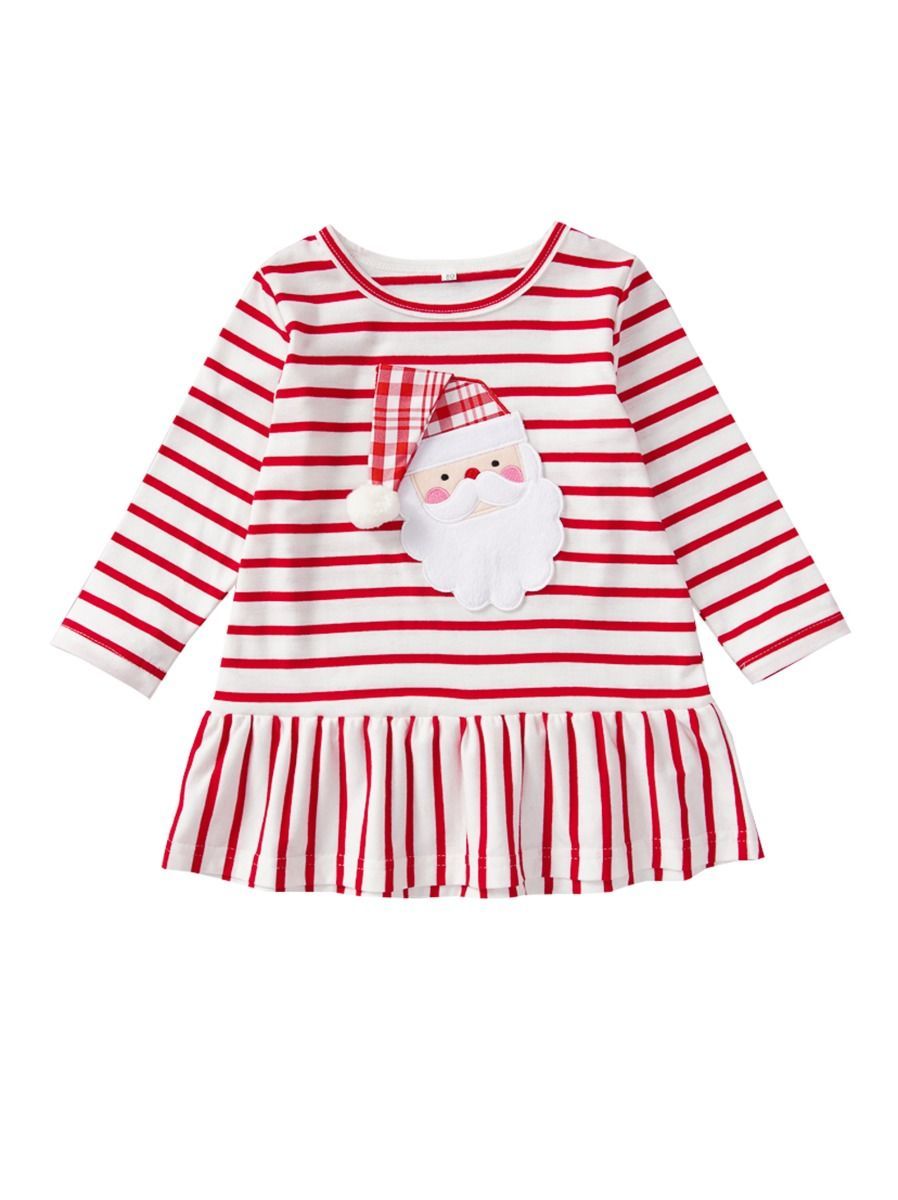 Santa Claus Baby Toddler Girl Long sleeves Stripe Dress - dianjiang-