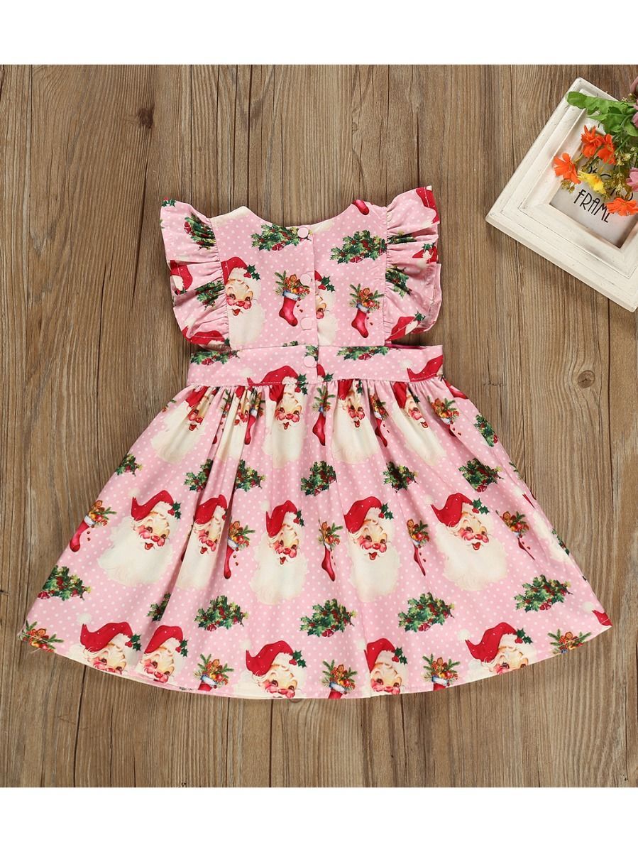 Santa Pattern Baby Toddler Girl Ruffled Sleeve Dress - dianjiang-