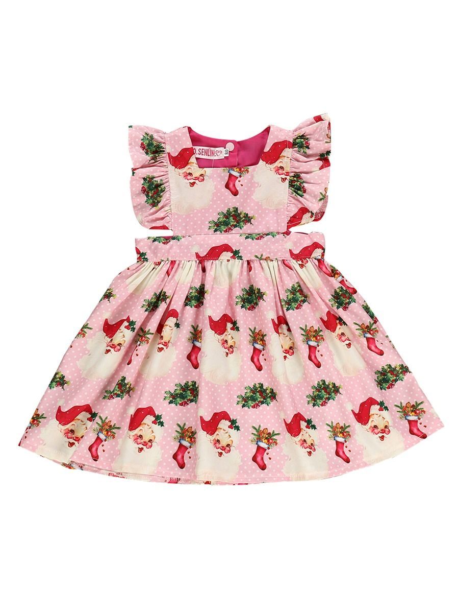 Santa Pattern Baby Toddler Girl Ruffled Sleeve Dress - dianjiang-