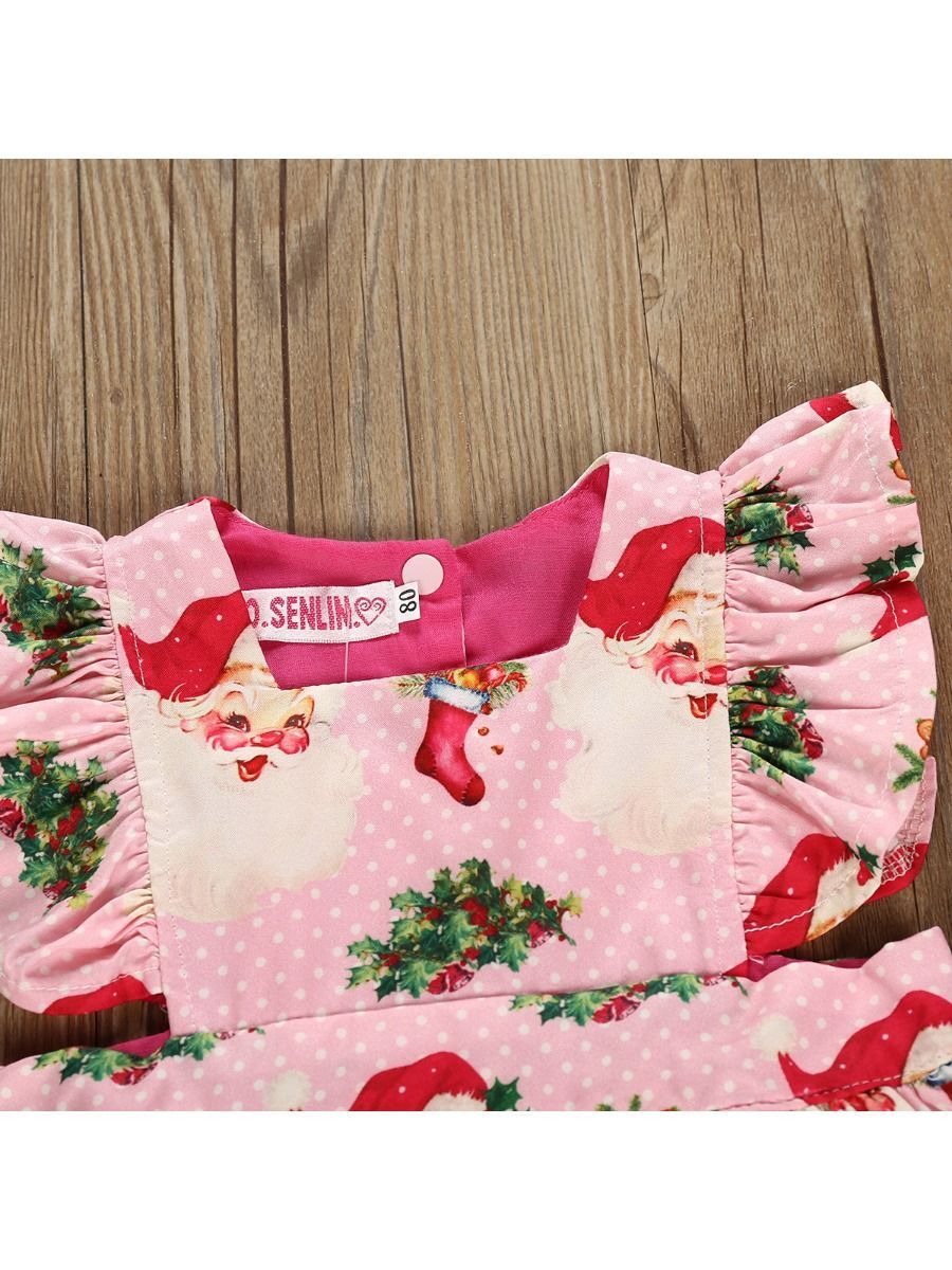 Santa Pattern Baby Toddler Girl Ruffled Sleeve Dress - dianjiang-