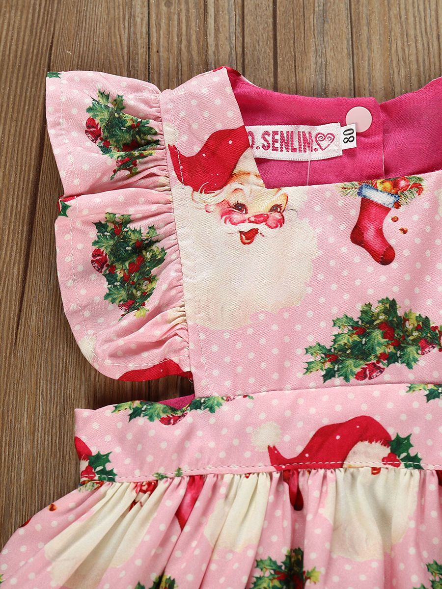 Santa Pattern Baby Toddler Girl Ruffled Sleeve Dress - dianjiang-