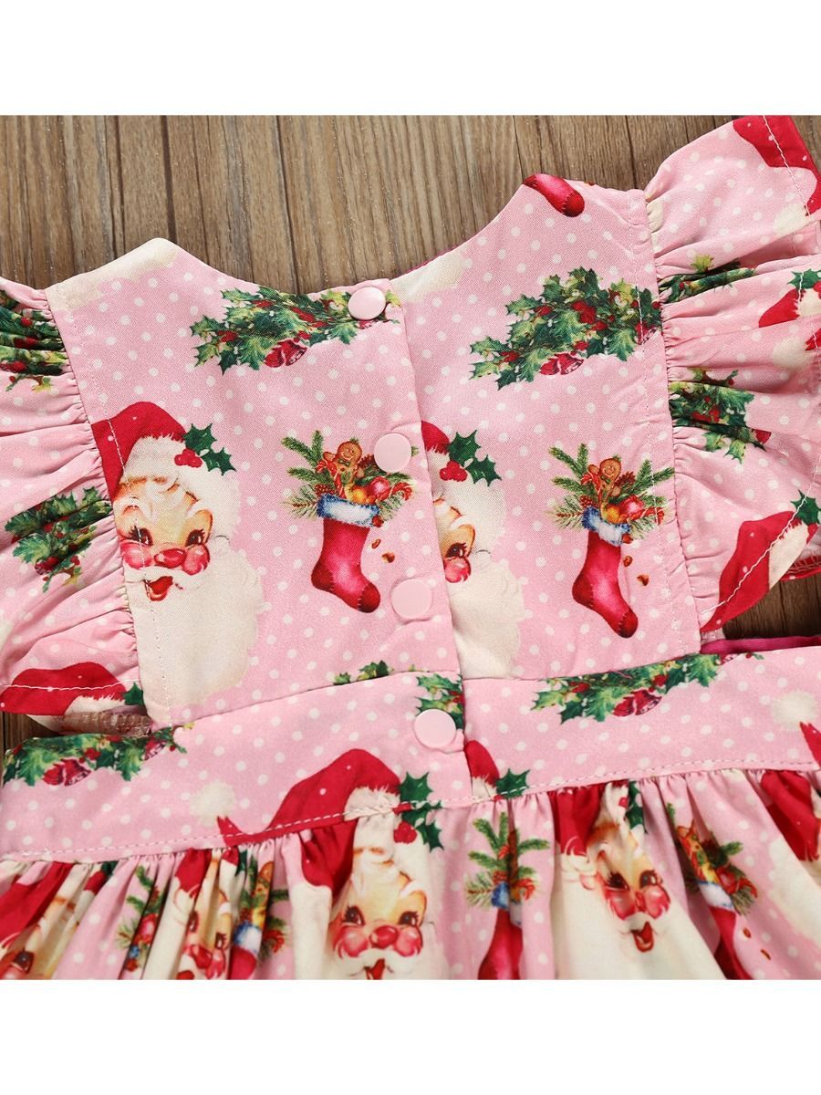 Santa Pattern Baby Toddler Girl Ruffled Sleeve Dress - dianjiang-