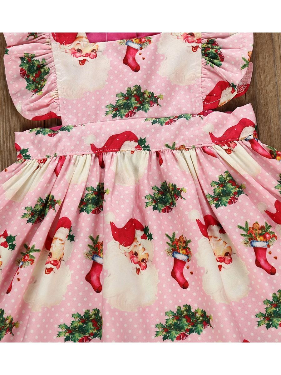 Santa Pattern Baby Toddler Girl Ruffled Sleeve Dress - dianjiang-