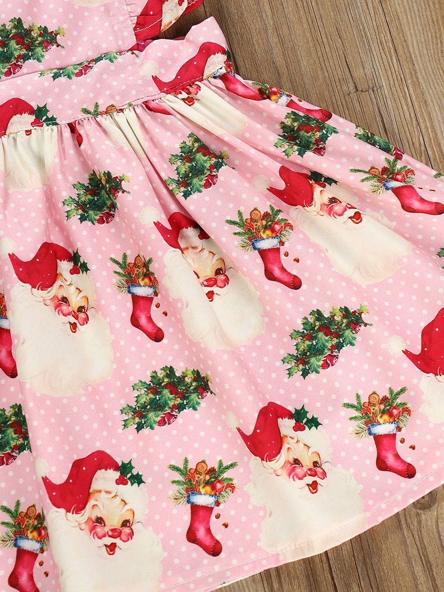 Santa Pattern Baby Toddler Girl Ruffled Sleeve Dress - dianjiang-