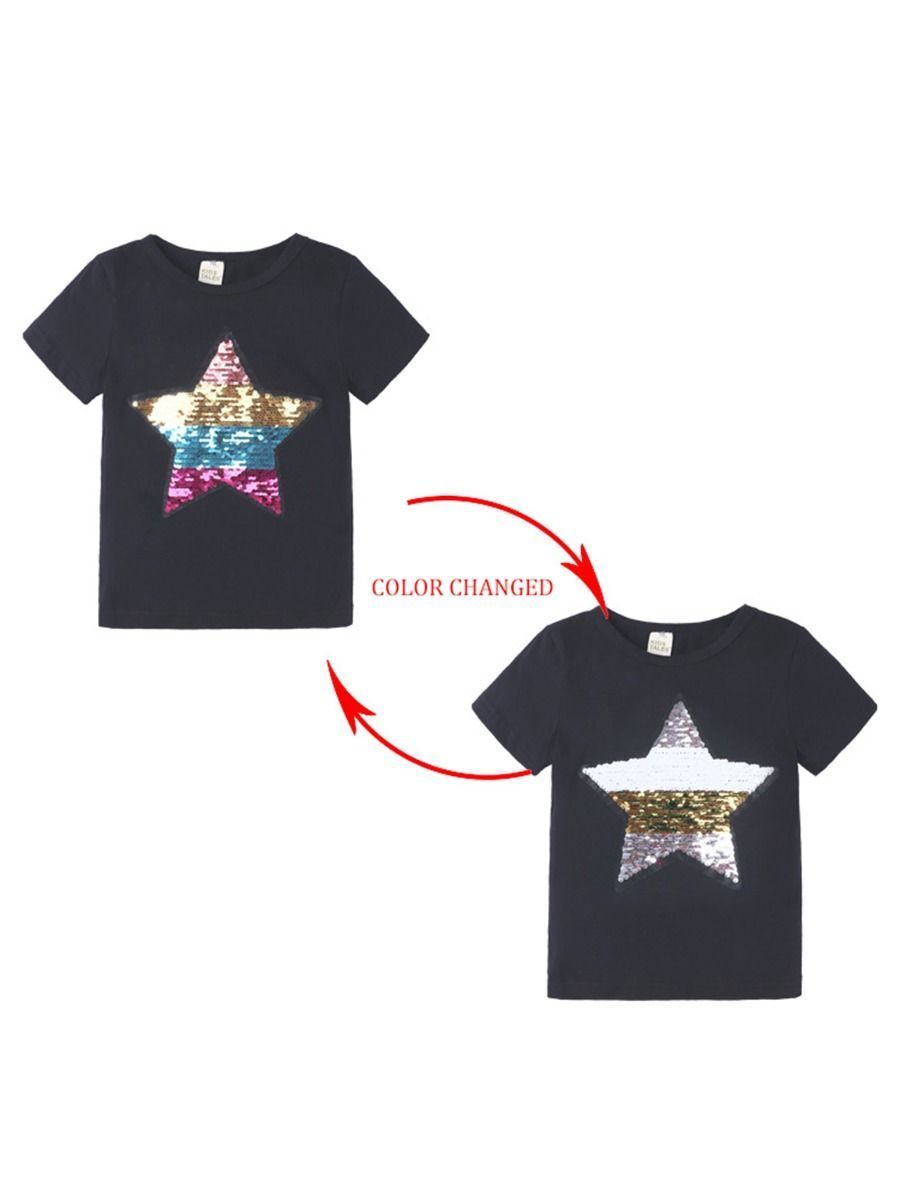 Sequins Star Color Changed T-shirt - dianjiang-