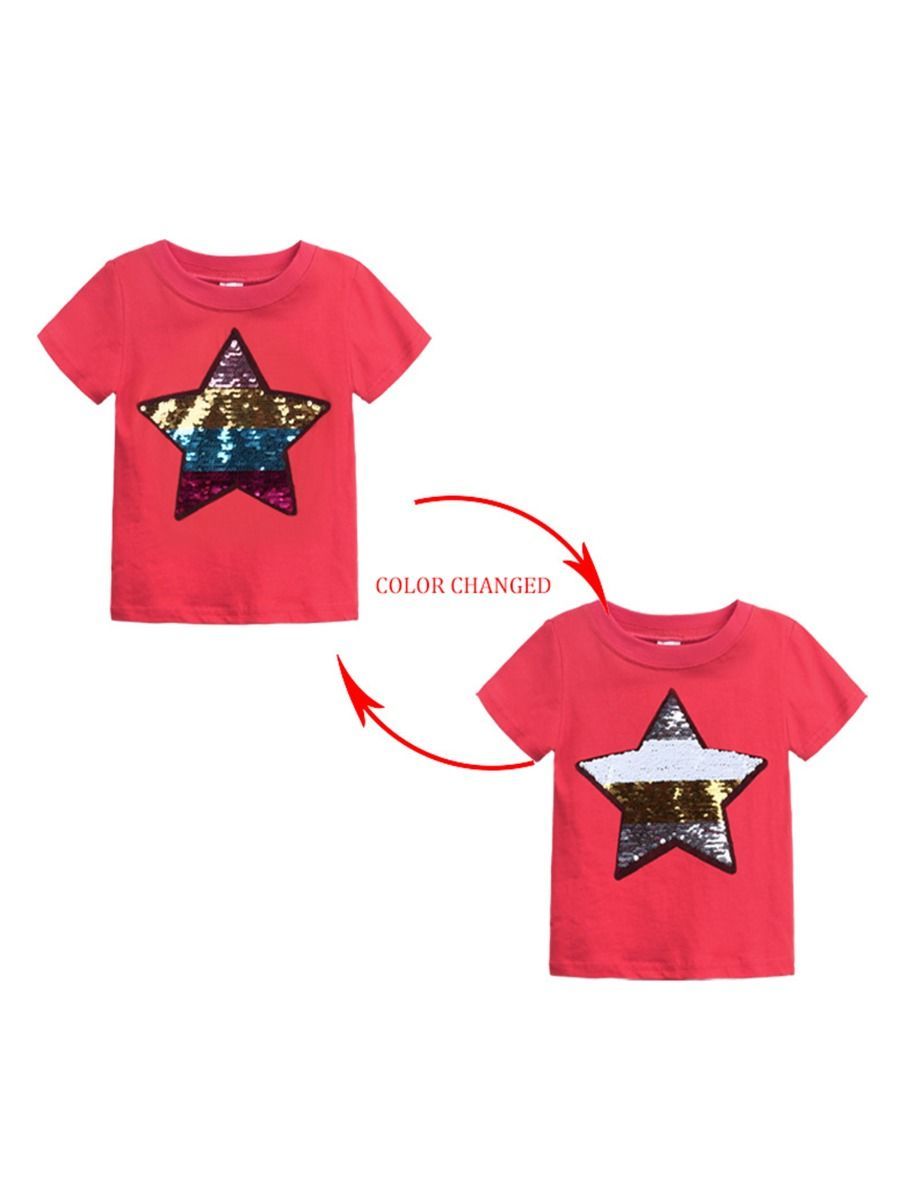 Sequins Star Color Changed T-shirt - dianjiang-