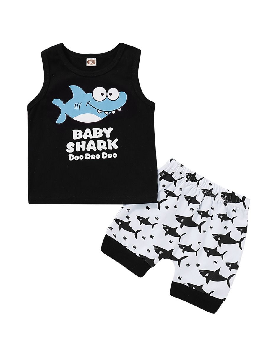 Shark Style Baby Boy 2-Piece Outfit Tank Top Matching Trousers - dianjiang-