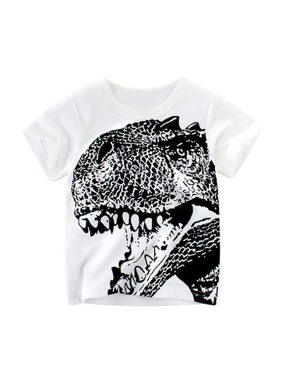 Cartoon Dinosaur Print Cotton Tee Short-sleeve T-shirt Toddlers Boys Top - dianjiang-