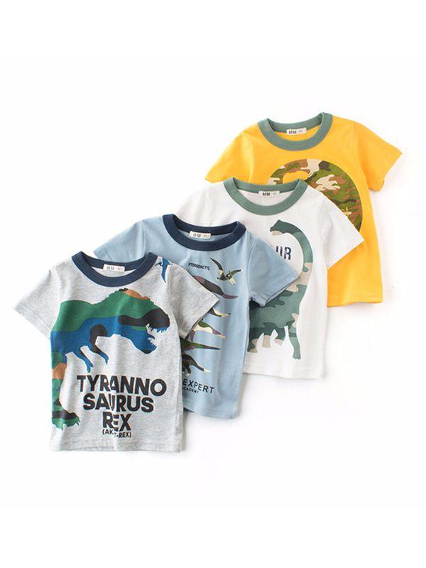 Summer Cartoon Dinosaurs Print Top Cotton Tee Short-sleeve T-shirt - dianjiang-