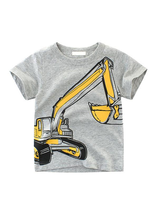 Cool Excavator Print Cotton Tee T-shirt Short-sleeve Top - dianjiang-