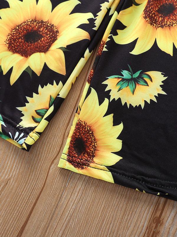 Short Sleeve Sunflower Tie Waist Overall For Baby Little Girl - dianjiang-