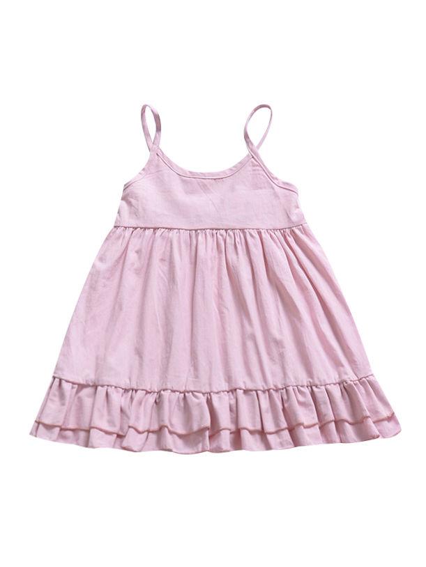 Toddle Infant Little Girl Shoulder Straps Pink Pleated Dress - dianjiang-