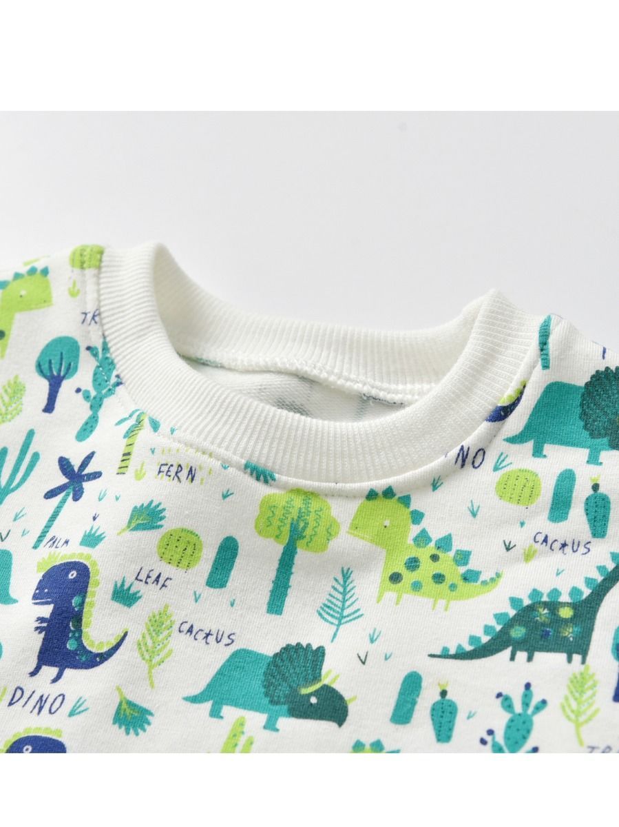 Simple Dinosaur Plants Pullover Tee Autumn Winter Kids Unisex Cotton Sweatshirt Tops - dianjiang-