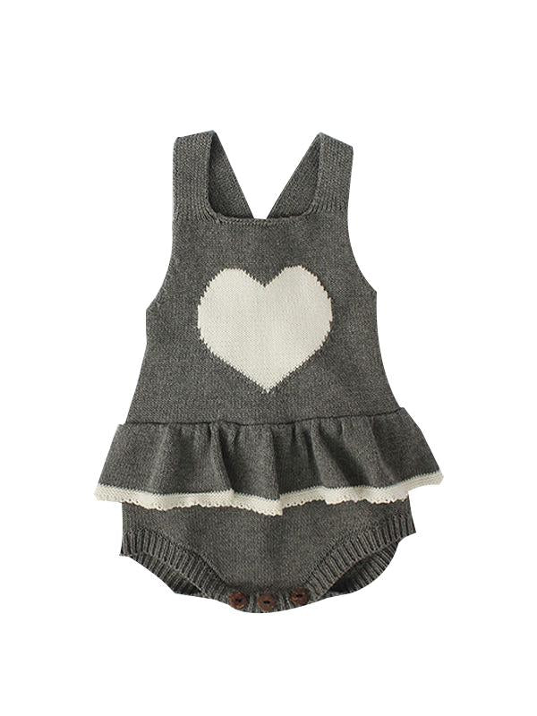 Cute Heart Pattern Knitted Wear Cotton Romper Sleeveless Bodysuit - dianjiang-