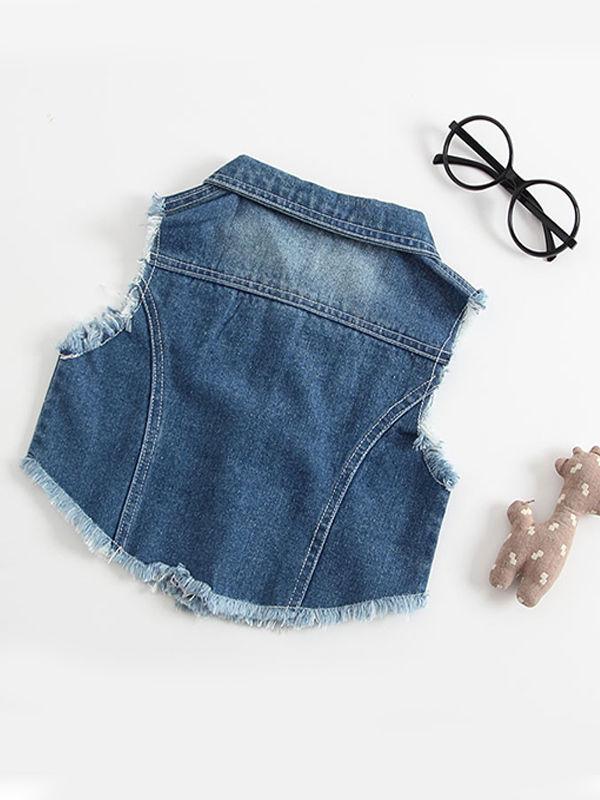 Sleeveless Buttoned Clothes Deep Blue Baby Denim Vest Waistcoat Top - dianjiang-