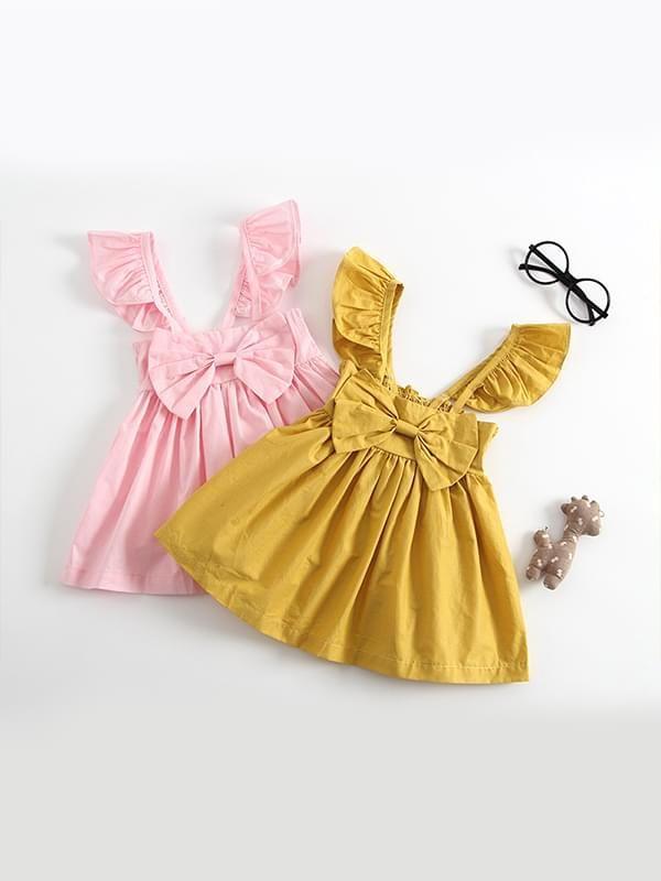 Solid Color Party Wear Sleeveless Backless Bow Big Hem Cotton Dresses - dianjiang-