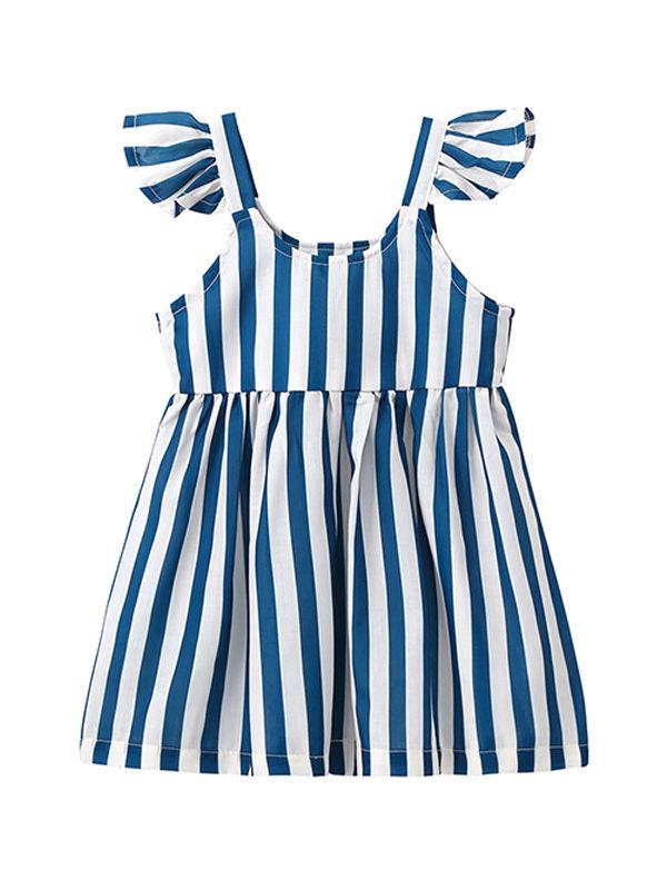 Sleeveless Cotton Striped Pleated Dress Strapped for Baby Toddler Girls - dianjiang-