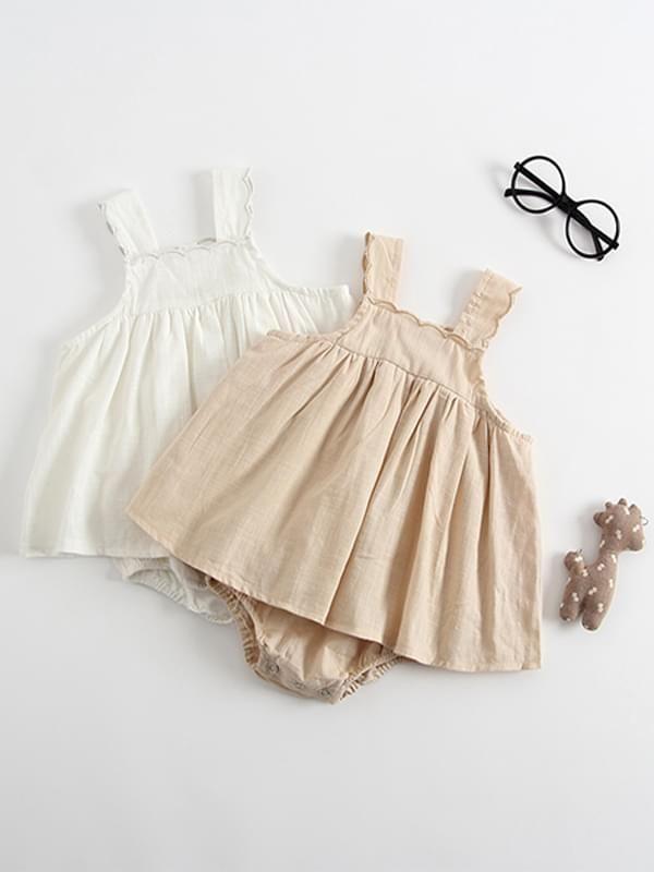 Sleeveless Strapped Romper Cotton Dress for Baby Toddler Girls - dianjiang-