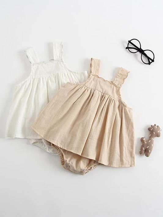Sleeveless Strapped Romper Cotton Dress for Baby Toddler Girls - dianjiang-