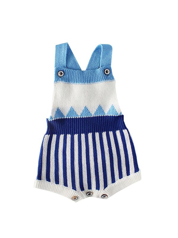 Sleeveless Stripes Strapped Bodysuit Knitted Cotton Romper - dianjiang-