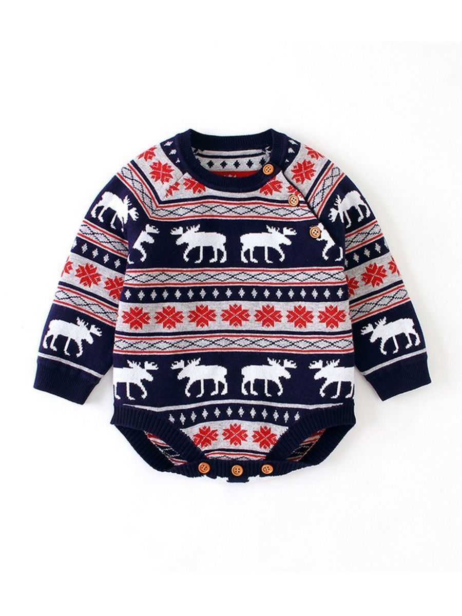 Snowflake Christmas Reindeer Baby Crochet Onesie - dianjiang-