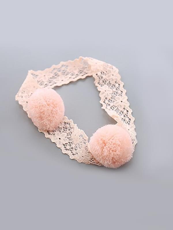 Soft Solid Color Headband Pompom Pattern Elastic Lace Head-wear - dianjiang-