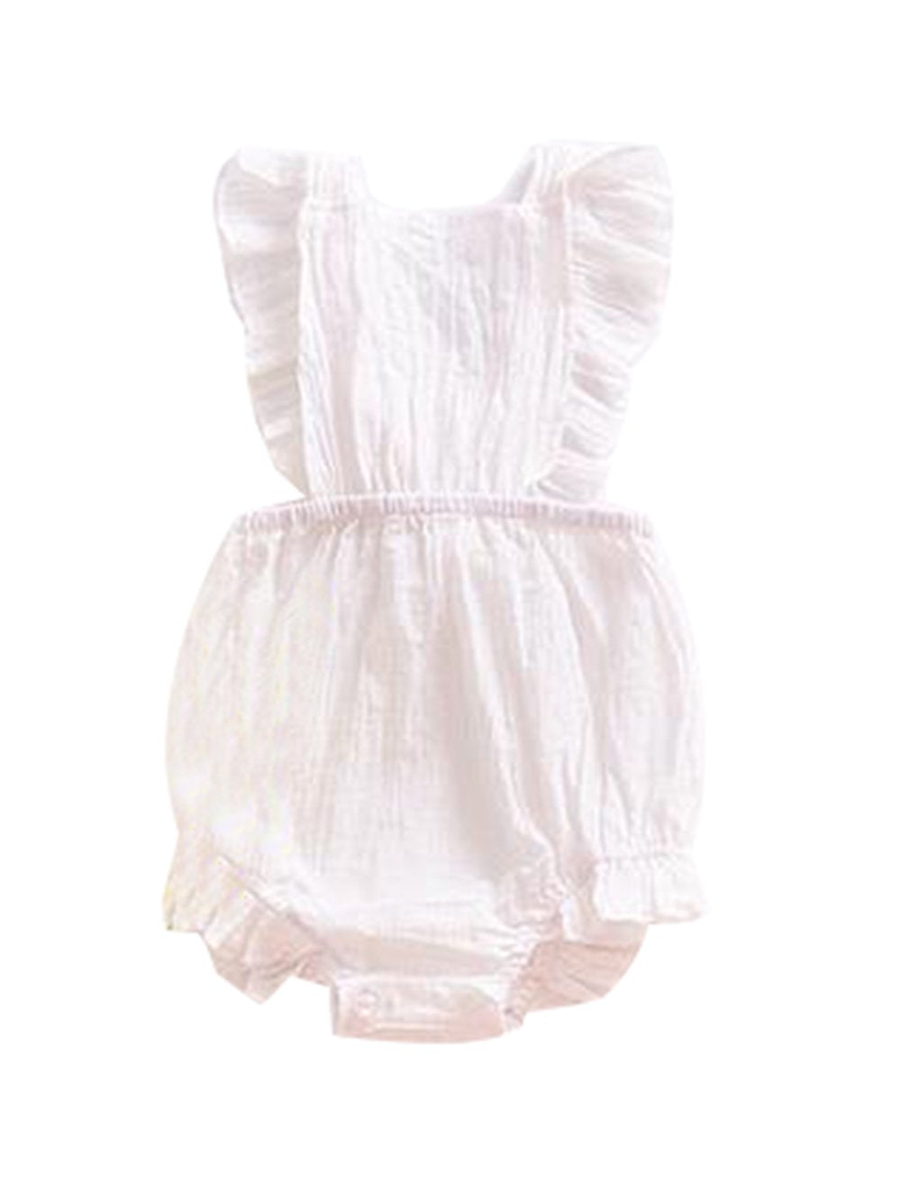 Solid Color Romper Backless Strapped Sleeveless Bodysuit for Baby Girls - dianjiang-