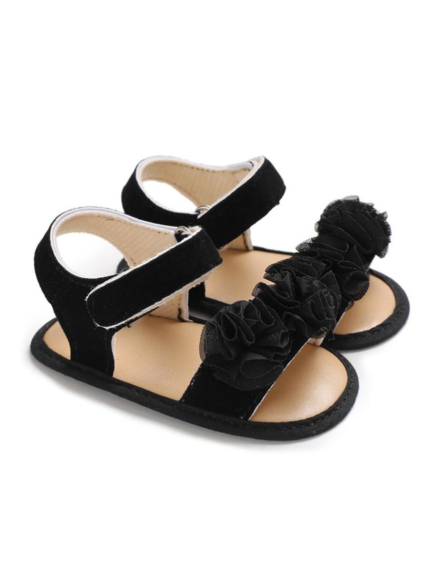 Flower Trim Solid Color Baby Girl Sandal - dianjiang-