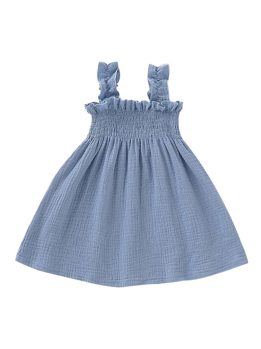 Solid Color Baby Toddler Girl Muslin Ruffle Suspender Dress - dianjiang-